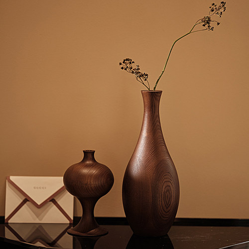旭呈实木花瓶插花摆件