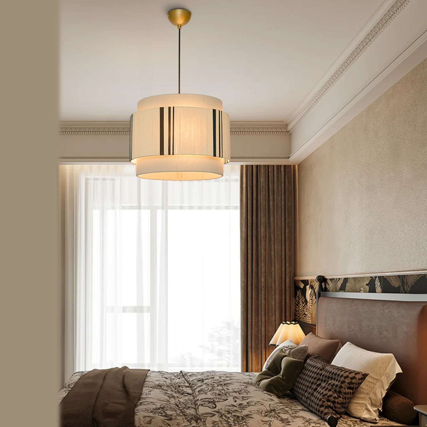 旭呈法式中古风卧室吊灯美式复古餐厅主灯日式侘寂风茶室布艺灯具