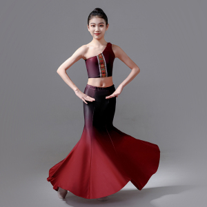 成人傣族舞蹈服孔雀舞鱼尾裙练功舞蹈服装舞蹈演出服女艺考服半身