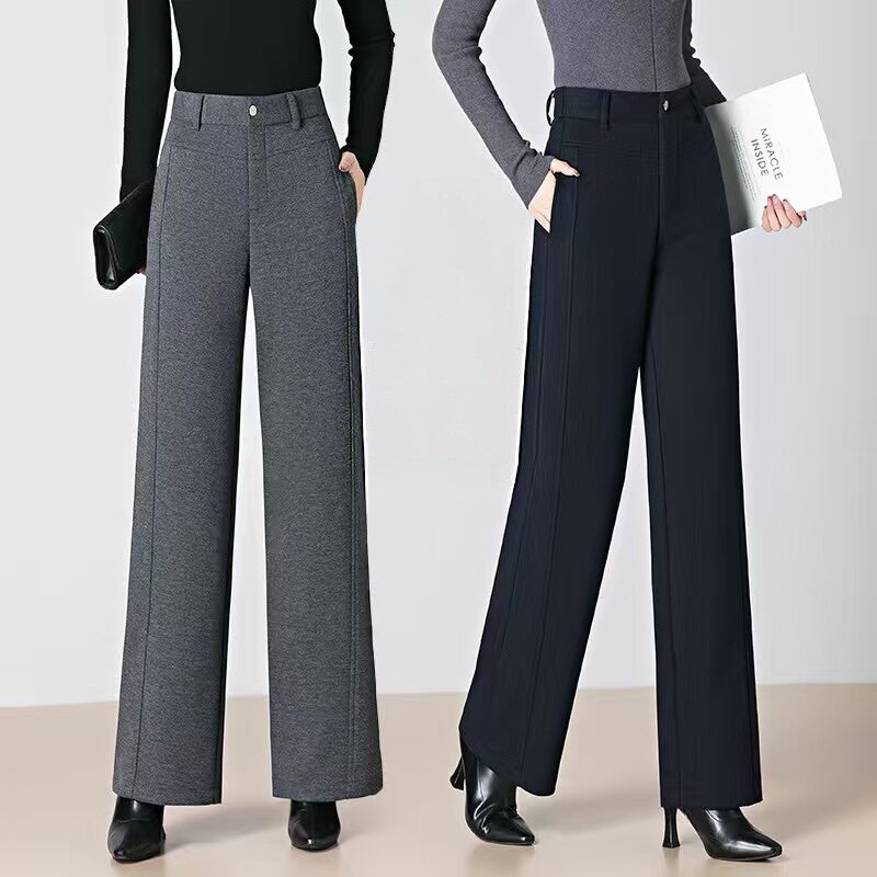 梦舒雅羊毛呢高腰阔腿裤女2026新款小个子百搭休闲直筒保暖西装裤