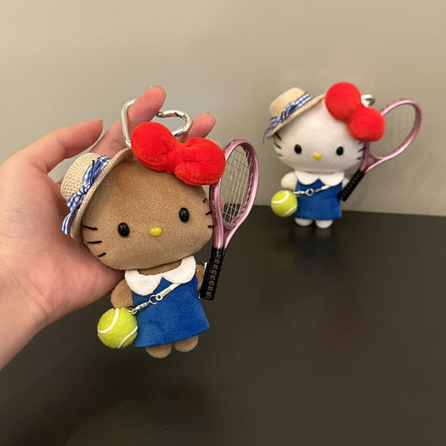 日本SHORPE黑皮豆豆眼网球kitty包挂件公仔玩偶钥匙扣挂饰送女生