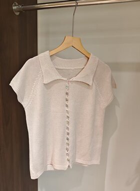 韩系polo翻领针织衫女短袖夏季薄款显瘦气质上衣针织秋款