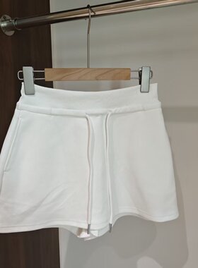 韩代白色高腰休闲短裤女夏季抽绳修身显瘦运动短裤