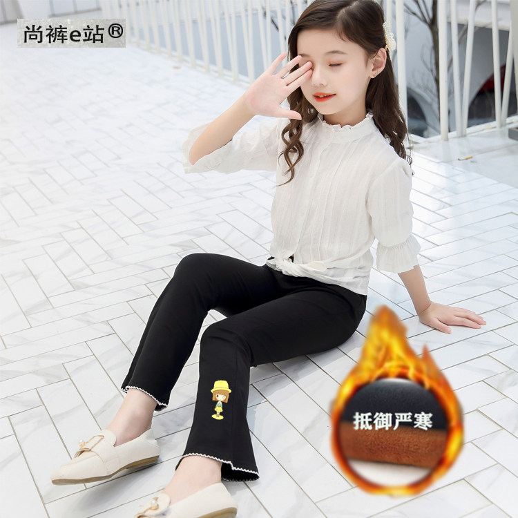 女童喇叭裤秋冬加绒2025打低长裤