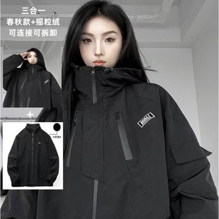 女童外套秋冬装2023新款洋气上衣中大儿童加绒加厚冲锋衣保暖夹棉