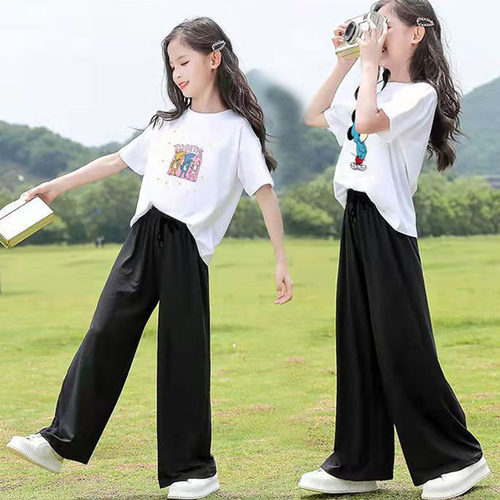 女童运动裤阔腿裤直筒裤2026全棉