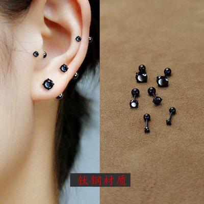 黑色钛钢耳蜗钉超闪耳钉女螺丝拧扣免摘高级感小众钻石耳骨钉耳饰