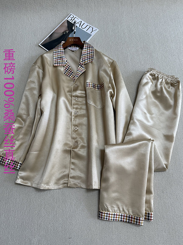 重磅桑蚕丝真丝丝绸睡衣套装