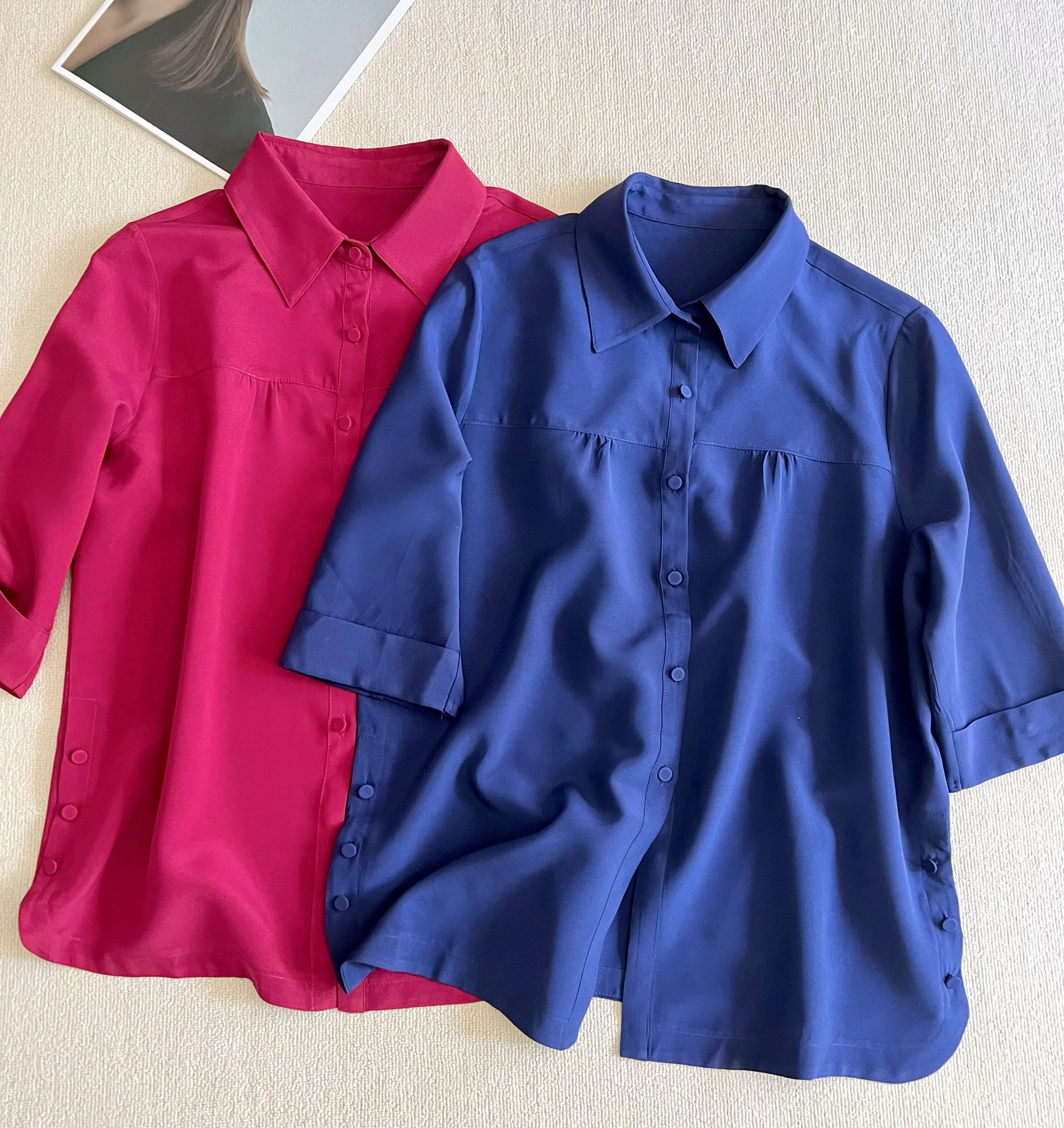 45姆米重磅桑蚕丝衬衣真丝弹力时尚百搭舒适休闲5分袖衬衫上衣女