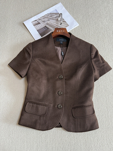 上衣 时尚 修身 孤品特惠 毛呢西装 羊毛V领短款 OL气质短袖 外套 小码