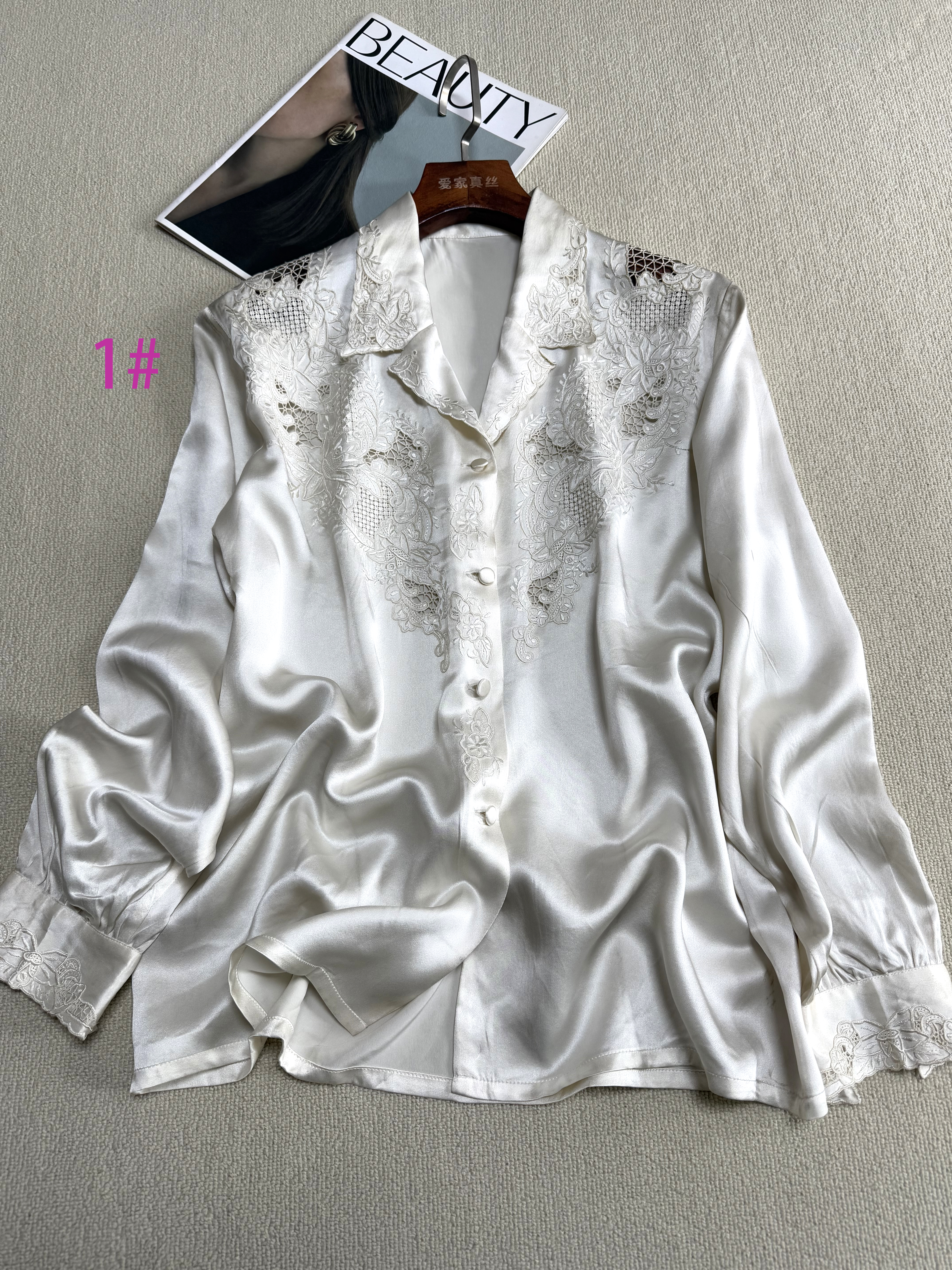 桑蚕丝真丝手工刺绣长袖衬衣