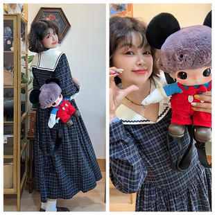 辛西娅原创法式学院风海军领连衣裙小众设计收腰显瘦长裙秋冬女