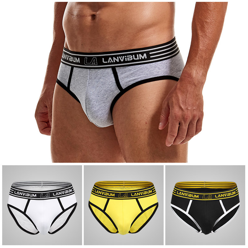 新款LANVIBUM男士内裤中腰棉质内裤纯色简约U凸舒适男士三角裤