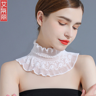 秋冬季 围巾护颈脖套男女套头围脖防寒保暖蕾丝花边假领春夏防晒