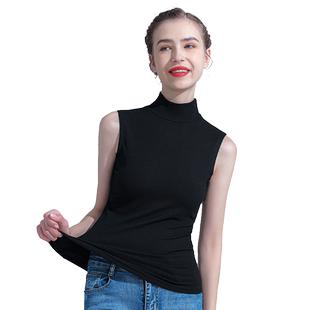 黑色针织背心打底衫女春秋修身半高领无袖内搭t恤白色坎肩上衣