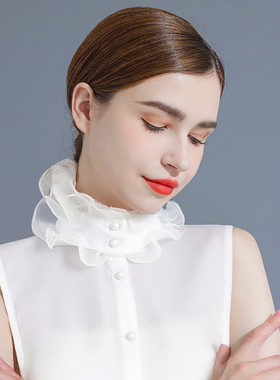 雪纺甜美荷叶边法式洛可可风白色浪漫宫廷花苞领假领子衬衫假衣领