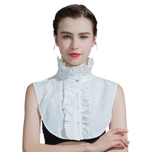 秋冬女士假领子女百搭假领纯棉木耳边宫廷风衬衣荷叶边立领假衣领