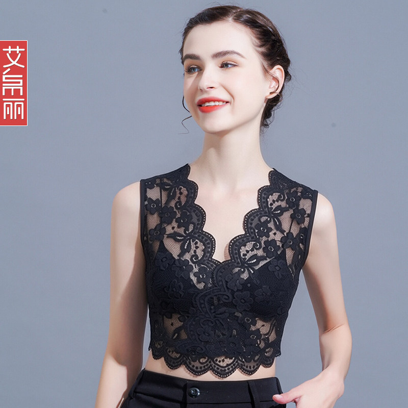 半截V领蕾丝打底衫女薄内搭短款图片