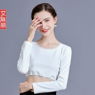 圆领德绒打底衫女秋冬内搭春秋 百搭洋气黑色短款半截加绒t恤上衣