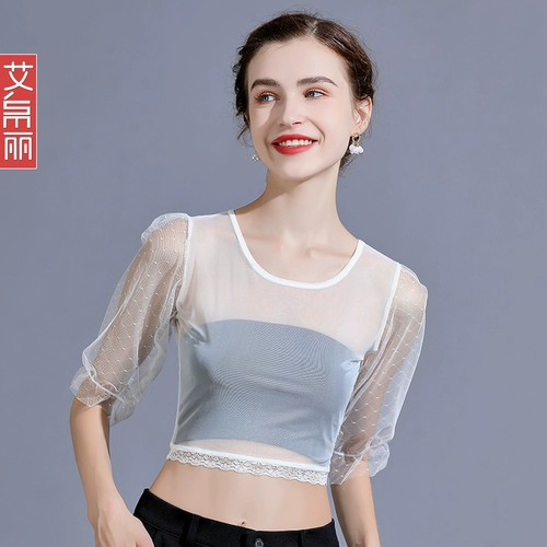 Белое тонкое кружевное шелковое приятное телу платье-комбинация, короткий рукав, защита от солнца