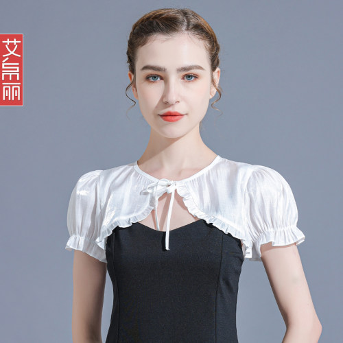 艾帛丽甜美短款缎面泡泡袖坎肩