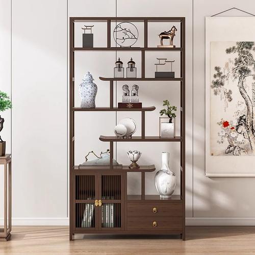 中式客厅茶室实木新中式置物架博古架新款可定制黑胡桃高端博古架