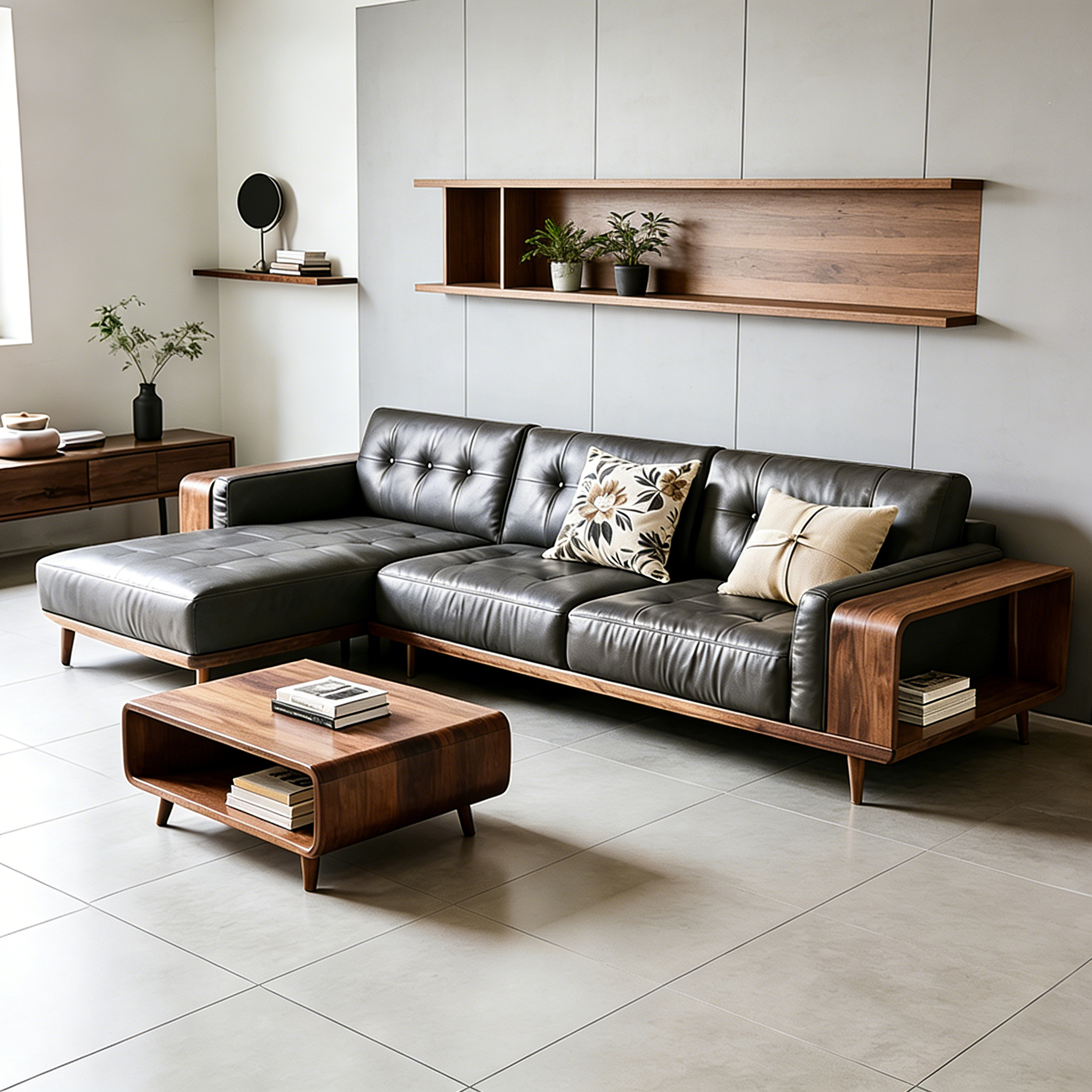 新中式黑胡桃木实木沙发直排真皮意式办公室别墅侘寂风客厅家具