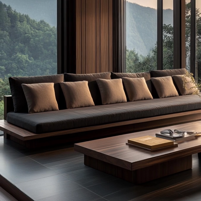 北美胡桃木实木客厅沙发茶几组合新中式意式真皮布艺日式直排简约