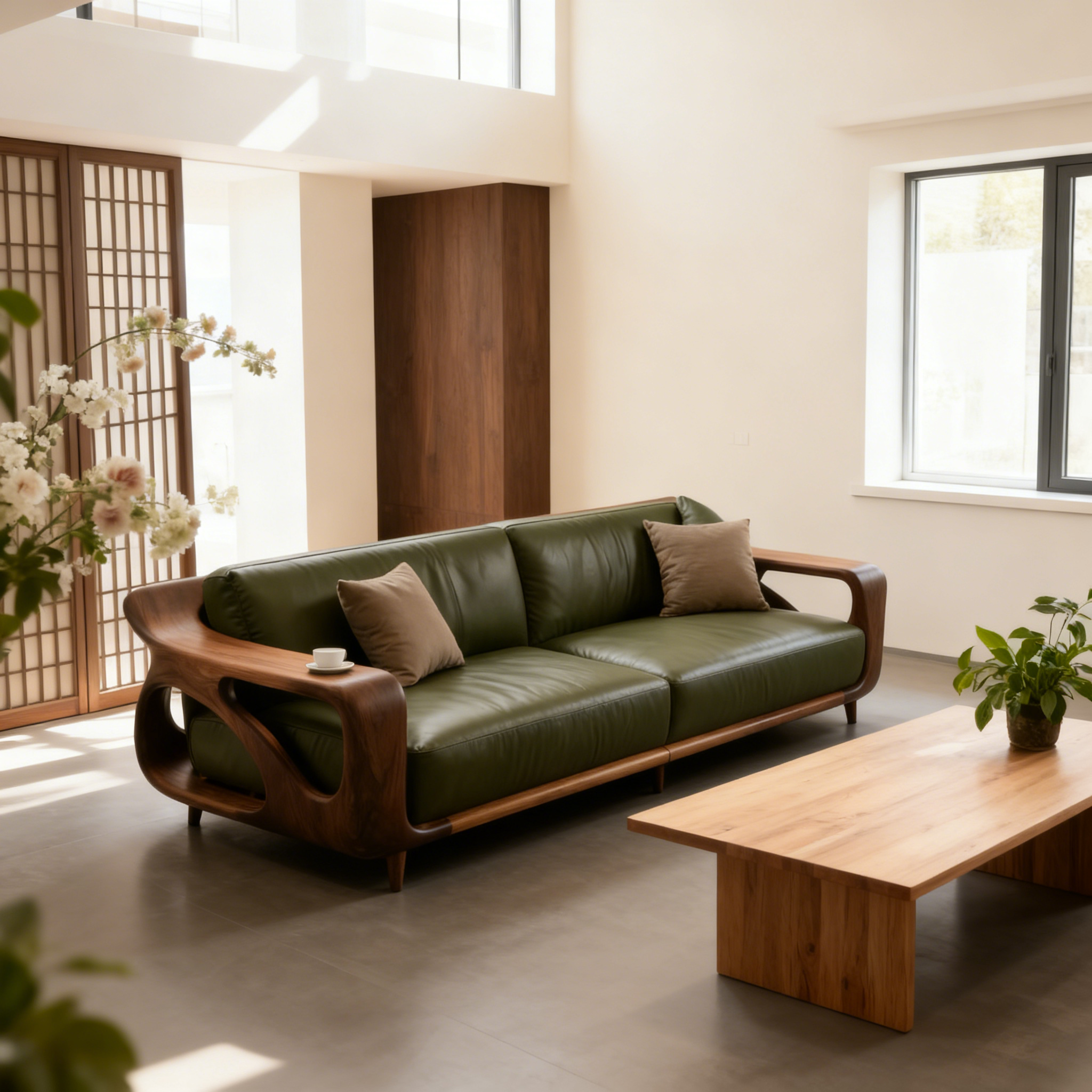 现代简约实木沙发直排三人位黑胡桃木客厅家用中古风真皮多人沙发,住宅家具,实木沙发,淘宝优惠券,粉丝福利购,淘宝优惠卷