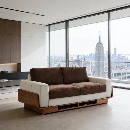 新中式极简胡桃木实木沙发客厅现代简约中古风家用沙发休闲区沙发