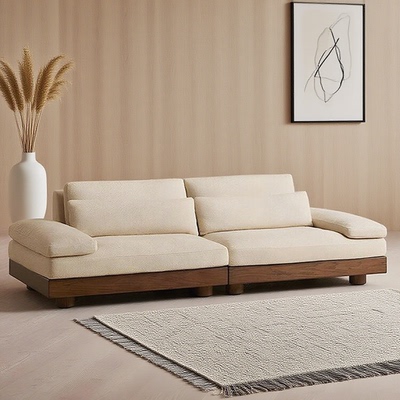 新中式黑胡桃木侘寂风实木沙发新款客厅简约现代直排布艺沙发家具