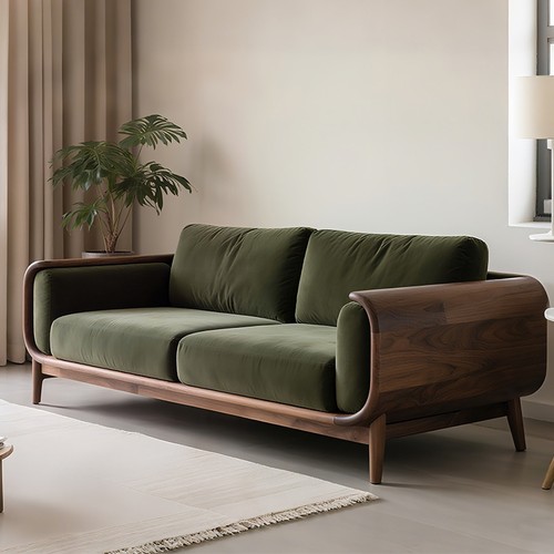 新中式北美黑胡桃木沙发2025年新款现代简约客厅直排布艺实木沙发