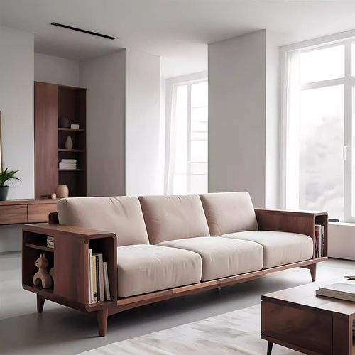 新中式实木沙发2025新款客厅家用意式极简办公会所胡桃木三人沙发