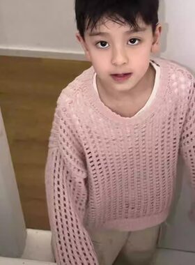 韩版儿童毛衣女男女紫白粉摄影服