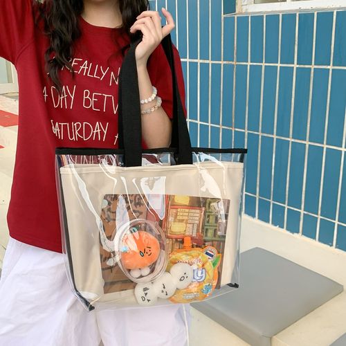 通勤双层收纳透明果冻包女单肩包