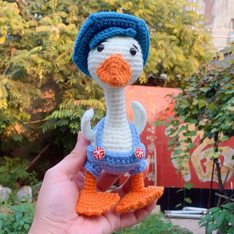 毛线编织呆头鹅手工diy材料包钩针编织歪脖鹅创意玩偶高清视频图