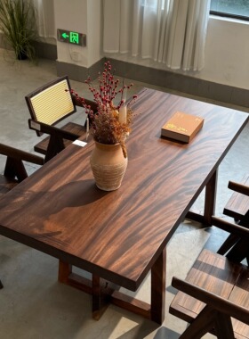南美胡桃木实木大板茶桌茶台原木客厅书桌别墅餐桌