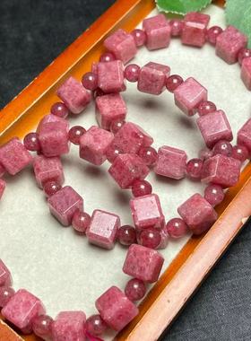 天然蔷薇石方糖单圈手链 约10毫米  diy配饰简约百搭礼物