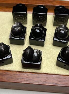 天然银曜石趴趴猫印章 约14毫米 通孔 diy配饰简约百搭礼物