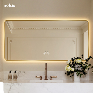 法式 轻奢风浴室镜子带灯上墙化妆镜高级感卫生间洗手台发光智能镜
