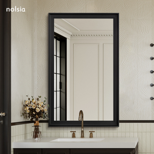 法式 浴室镜洗手间卫浴镜子卫生间盆前化妆镜不变形 复古风黑框竖款