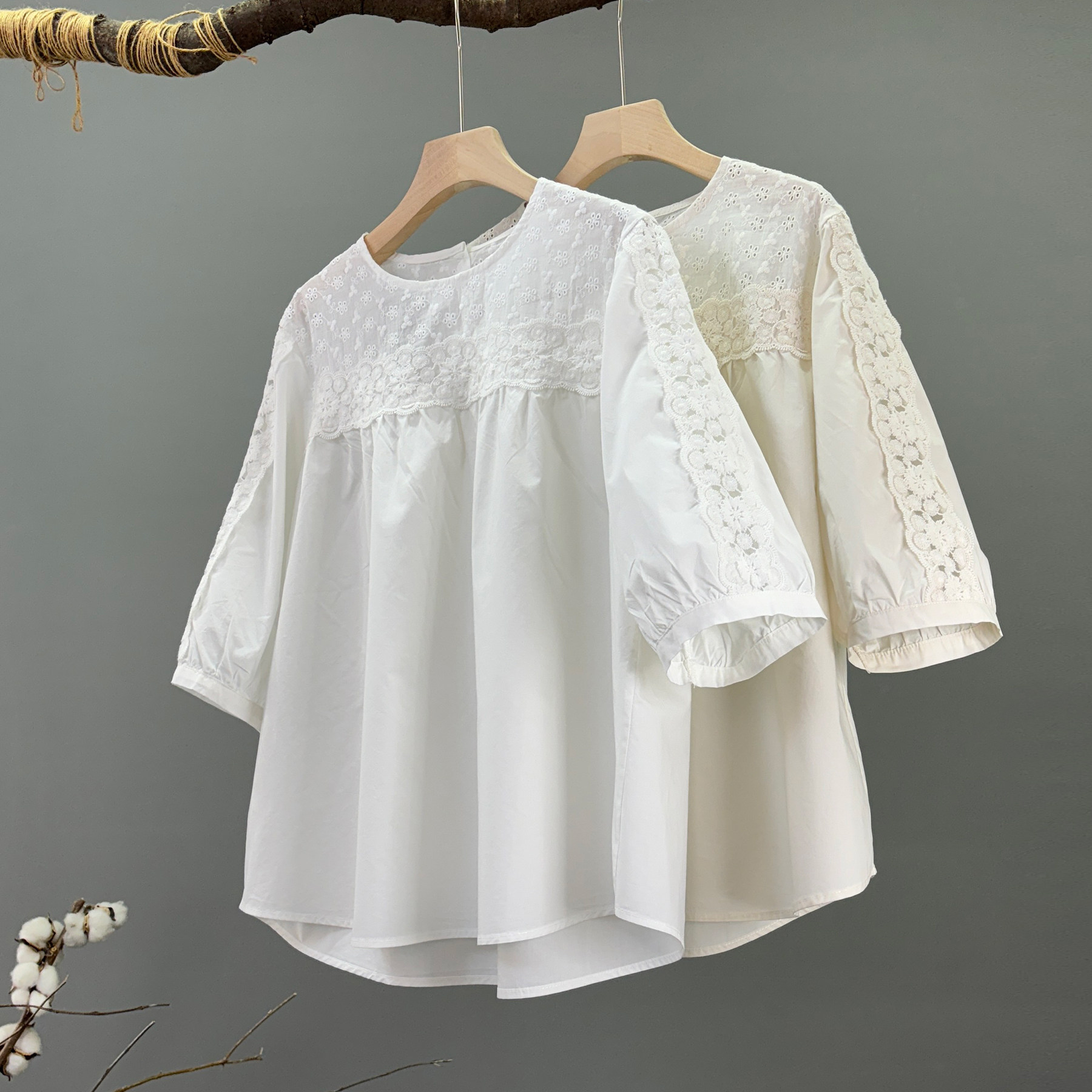 通勤优雅气质纯棉五分袖衬衫女娃娃衫2025春夏百搭显瘦打底衫小衫,女装/女士精品,衬衫,淘宝优惠券,粉丝福利购,淘宝优惠卷