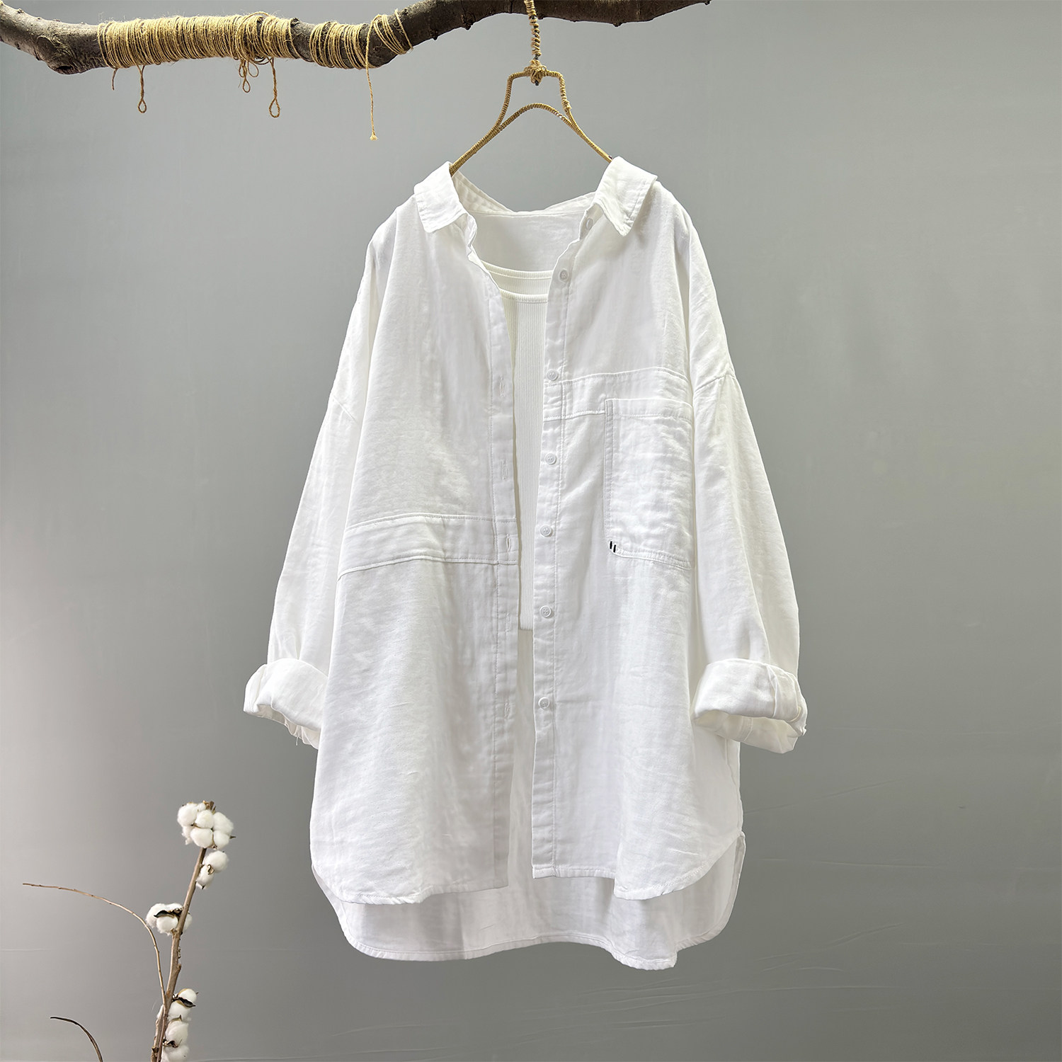 气质软糯棉纱大版中长款长袖衬衫女春装宽松休闲衬衣裙开衫上衣潮,女装/女士精品,衬衫,淘宝优惠券,粉丝福利购,淘宝优惠卷