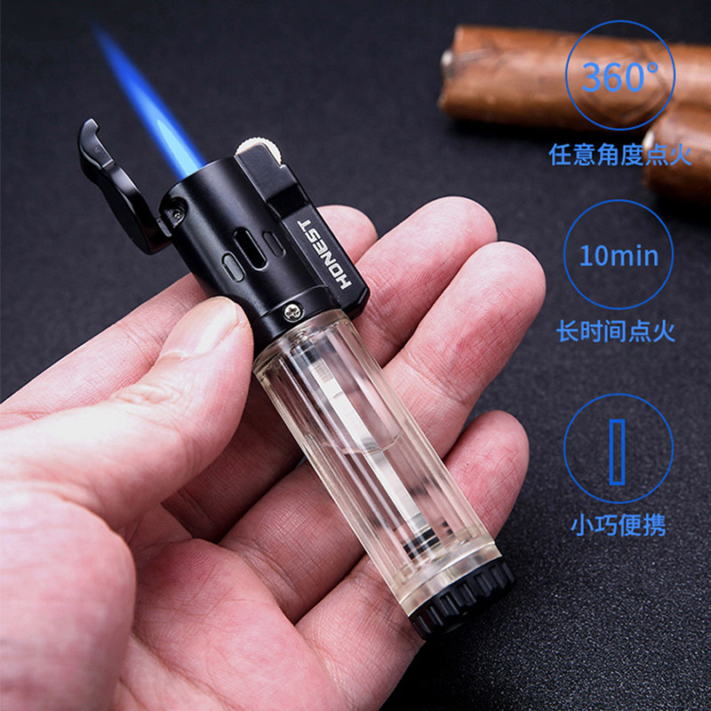 百诚罗马充气直冲防风蓝焰打火机透明耐高温小喷枪雪茄点烟器