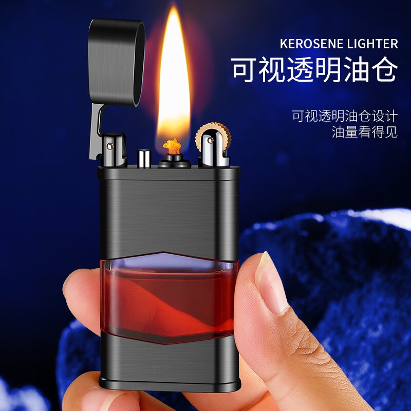 抖音网红同款超薄透明油仓打火机创意可视油量打火机彩色煤油