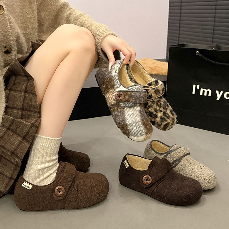 明星同款毛呢格子勃肯鞋女2025新款冬季加绒加厚保暖内增高一脚蹬