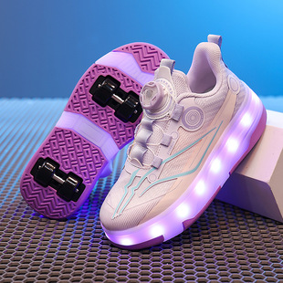 男孩轮子鞋 女童四轮变形溜冰鞋 八轮七彩发光轮滑鞋 儿童暴走鞋