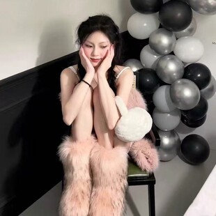 Y2K新款毛毛雪地靴女士冬棉鞋仿皮草狐狸毛棉鞋欧美辣妹洋气网红