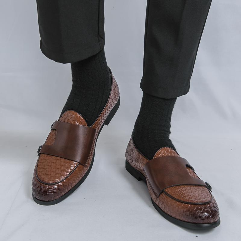 休闲乐福鞋男夏季商务棕色英伦皮鞋增高套脚懒人一脚蹬厚底豆豆鞋