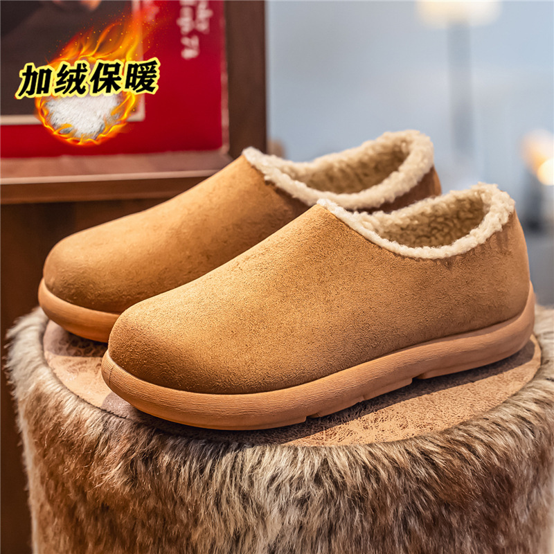 冬季新款潮流时尚男士加绒加厚休闲鞋低帮套脚户外保暖棉鞋大码
